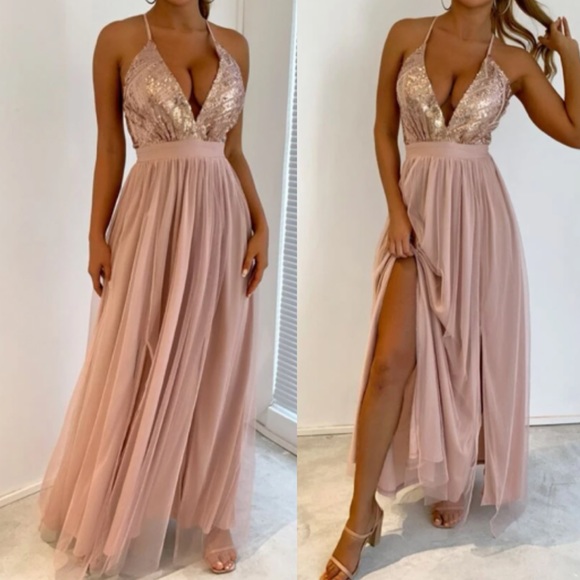 Luxe sequins open back party formal evening wedding gown dress - Picture 5 of 16